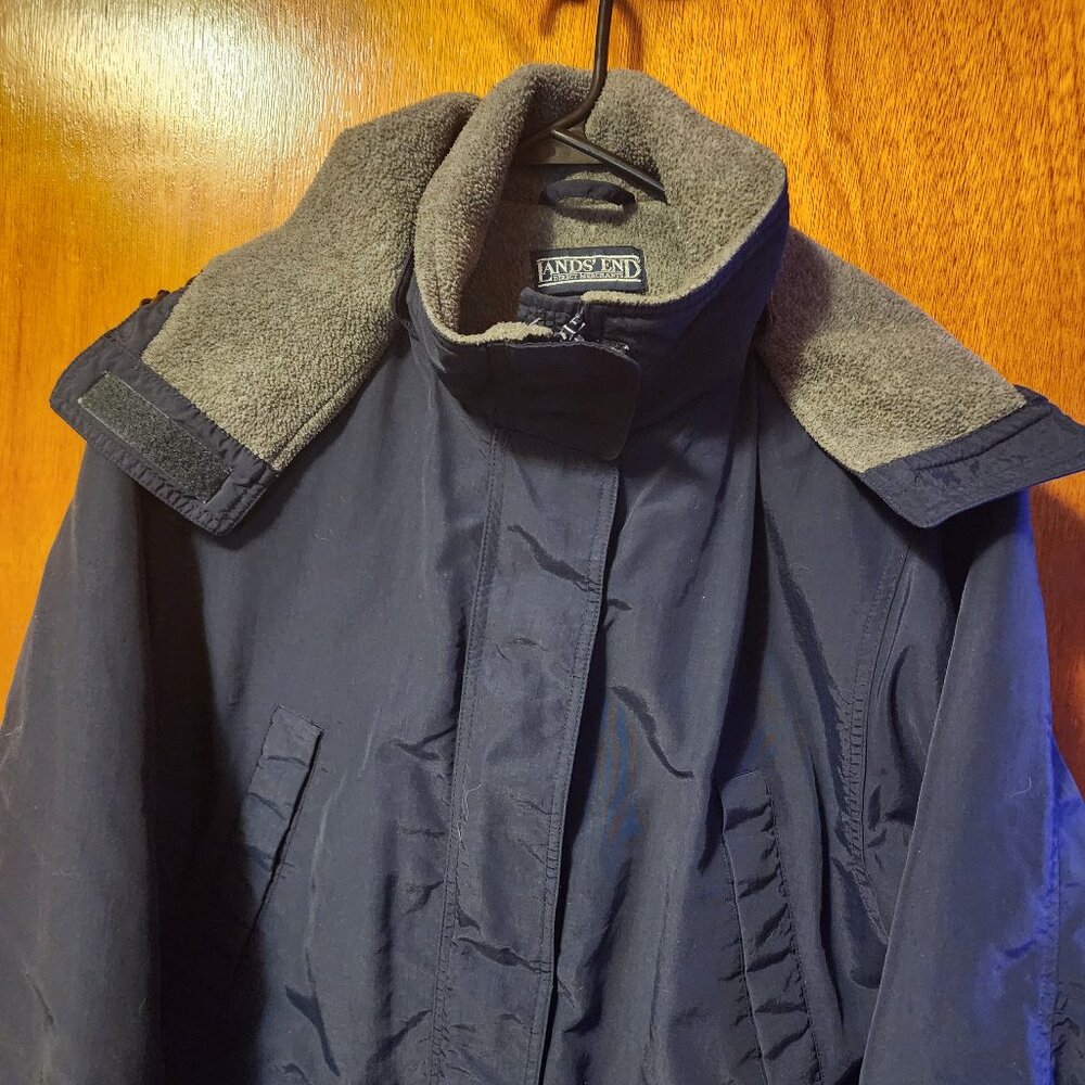 Women's M 10-12 Lands' End Blue Fleece Lined Full Zip Hooded Utility Winter Coat